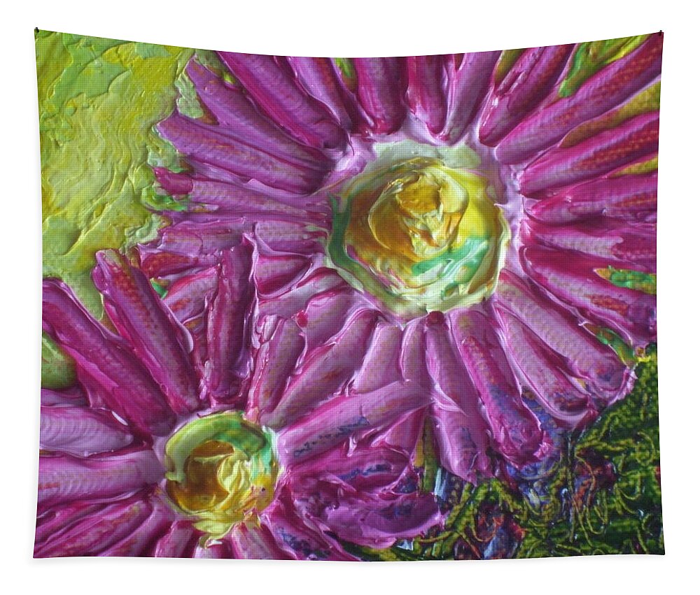 Spring Tapestry featuring the painting Paris' Pink Mums by Paris Wyatt Llanso