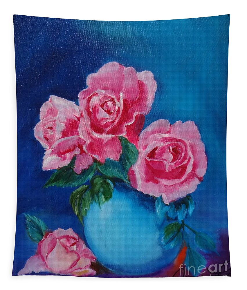 Pink Roses Tapestry featuring the painting Pink Roses by Jenny Lee