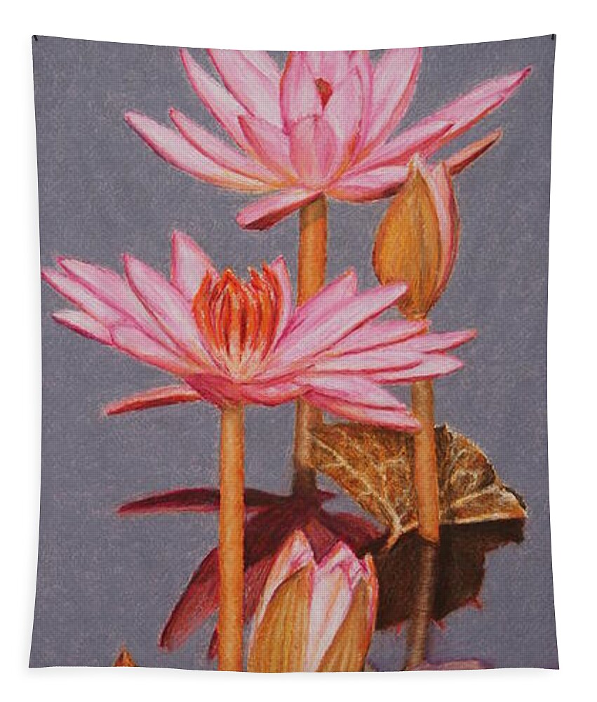 Pink Tapestry featuring the painting Pink Water Lilies by Marna Edwards Flavell