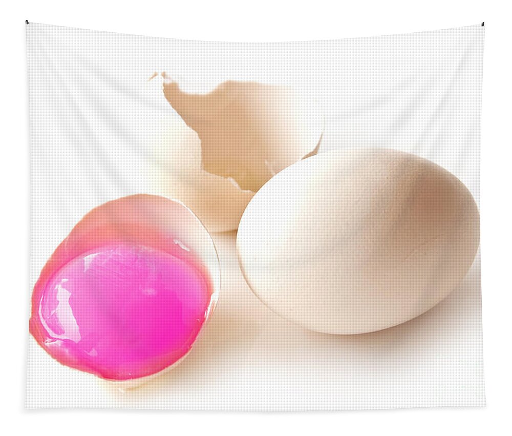 Egg Tapestry featuring the photograph Pink Yolk egg by Delphimages Photo Creations