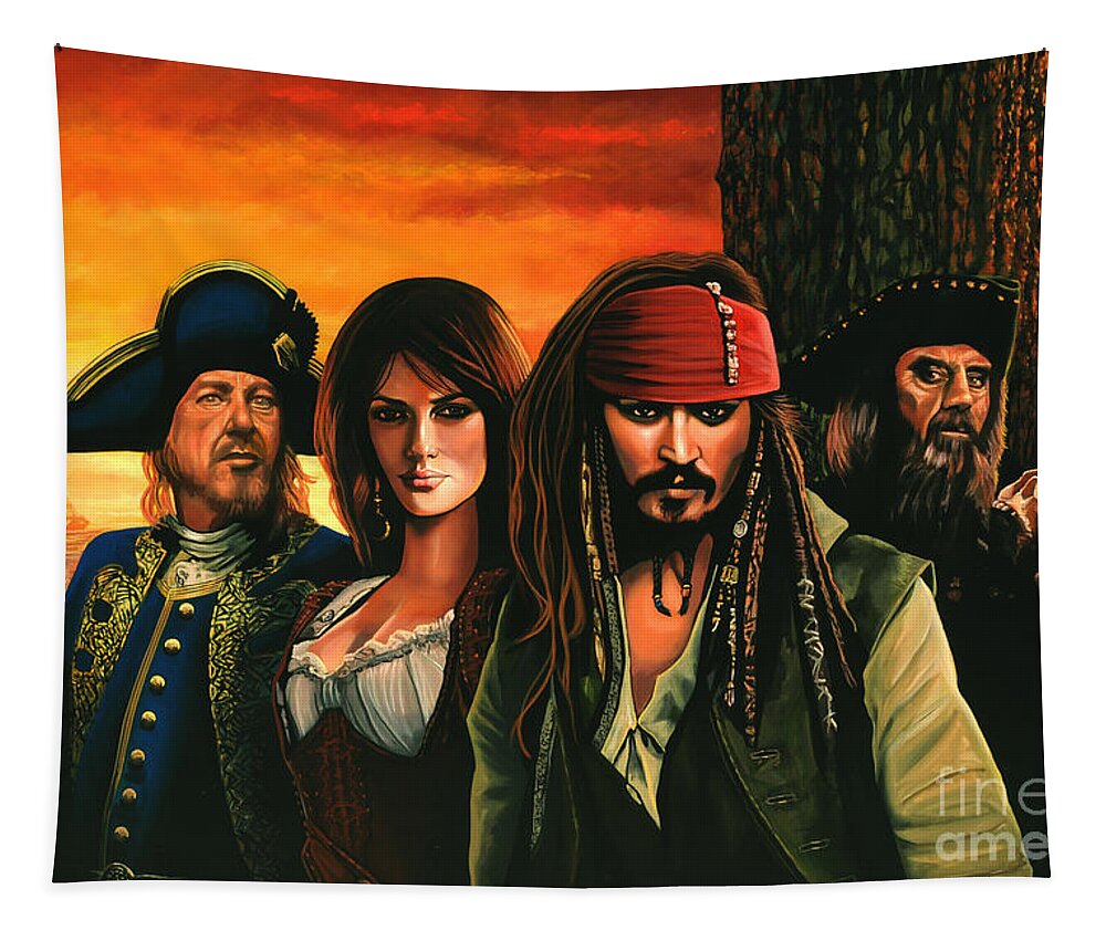 Pirates Of The Caribbean Tapestry featuring the painting Pirates of the Caribbean by Paul Meijering