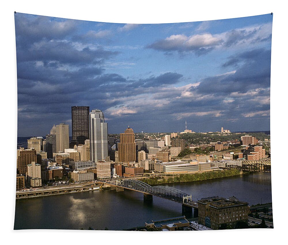 Architecture Tapestry featuring the photograph Pittsburgh Skyline at Dusk by Jeff Goulden