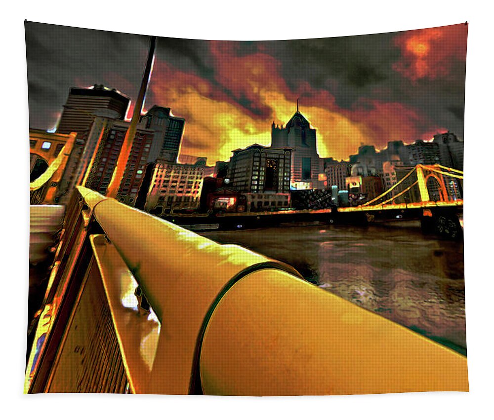 Pittsburgh Skyline Tapestry featuring the painting Pittsburgh Skyline by Fli Art