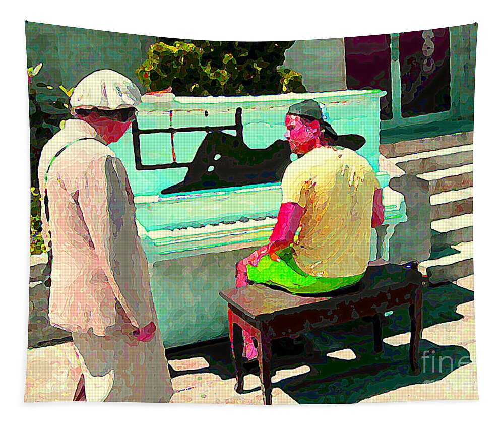 Play Me A Song Piano Man Play Me A Memory Montreal Street Musicians City  Scenes Carole Spandau Tapestry by Carole Spandau - Fine Art America
