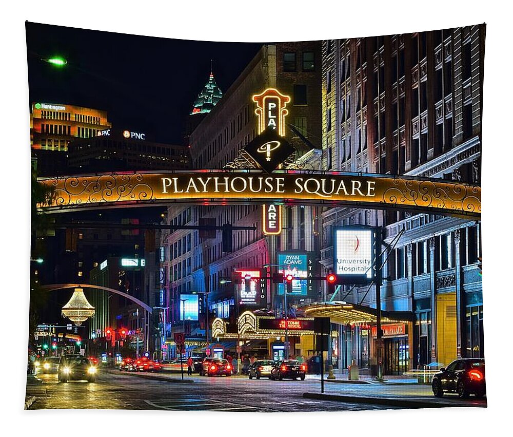 Cleveland Tapestry featuring the photograph Playhouse Square by Frozen in Time Fine Art Photography