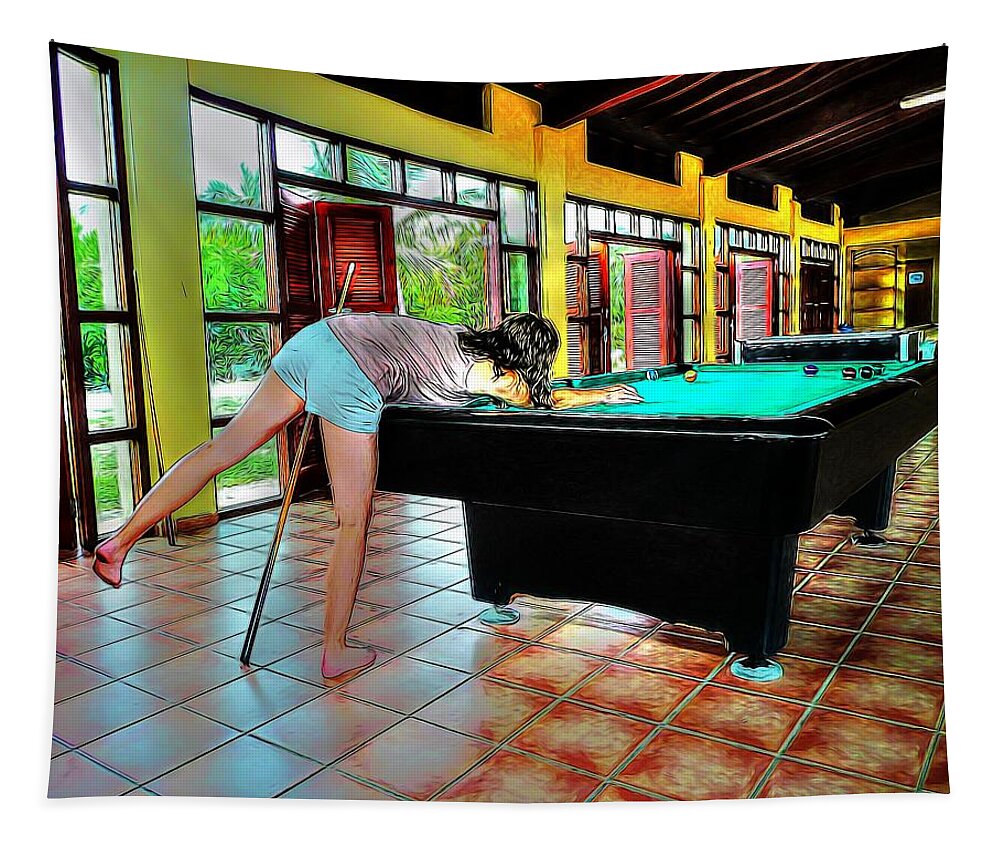 Pool Tapestry featuring the photograph Playing Pool - Comic Strip by Pennie McCracken