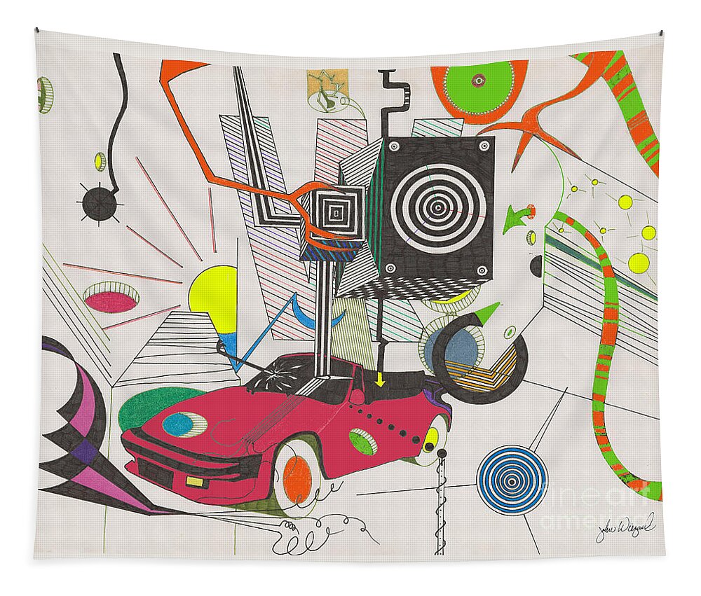 Porsche Tapestry featuring the drawing Playtime by John Wiegand