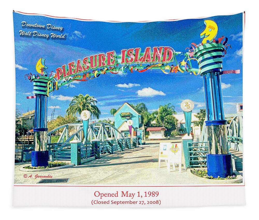 Pleasure Island Tapestry featuring the digital art Pleasure Island Sign and Walkway Downtown Disney by A Macarthur Gurmankin