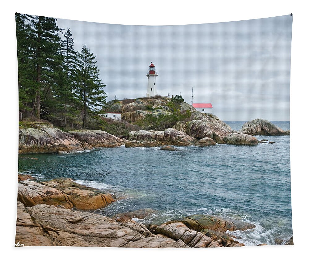Architecture Tapestry featuring the photograph Point Atkinson Lighthouse and Rocky Shore by Jeff Goulden