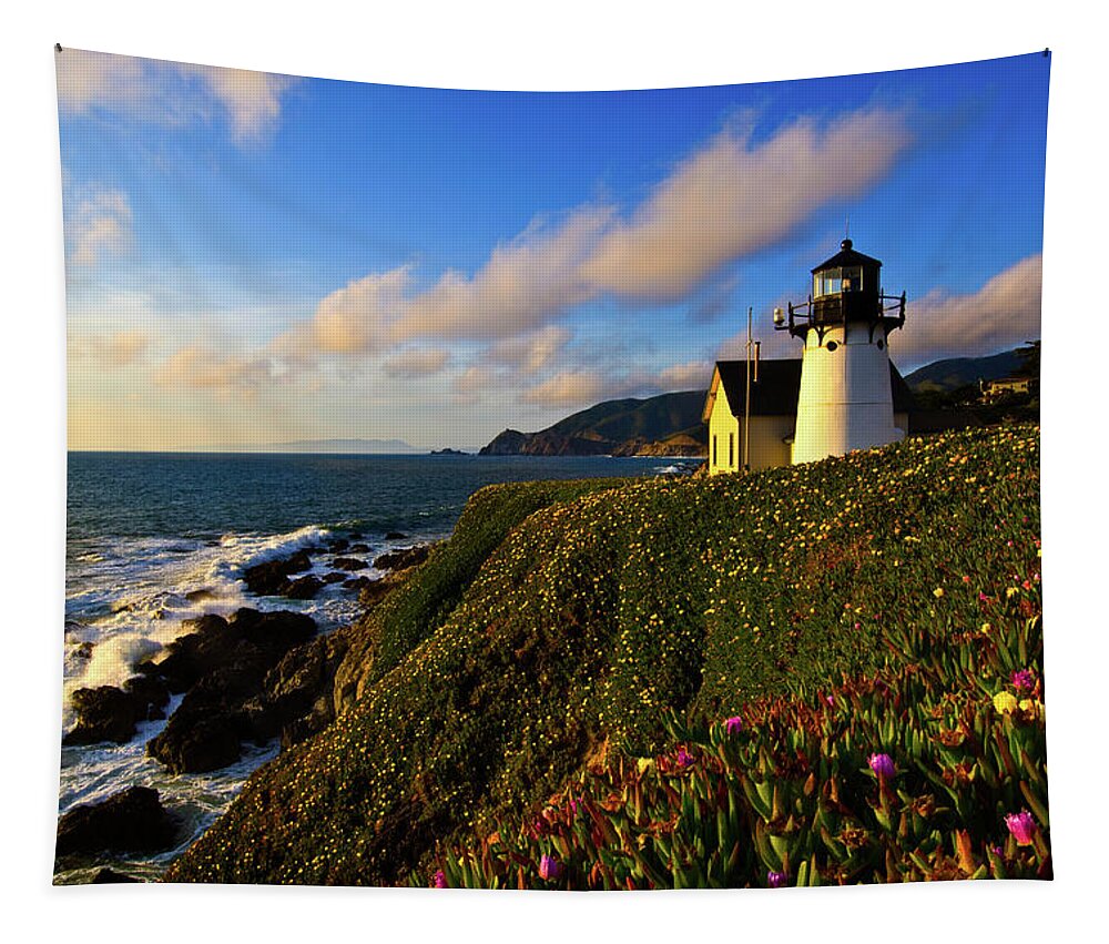 Photography Tapestry featuring the photograph Point Montara Lighthouse At Coast by Panoramic Images