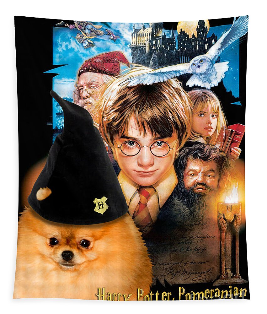 Pomeranian Tapestry featuring the painting Pomeranian Art Canvas Print - Harry Potter Movie Poster by Sandra Sij