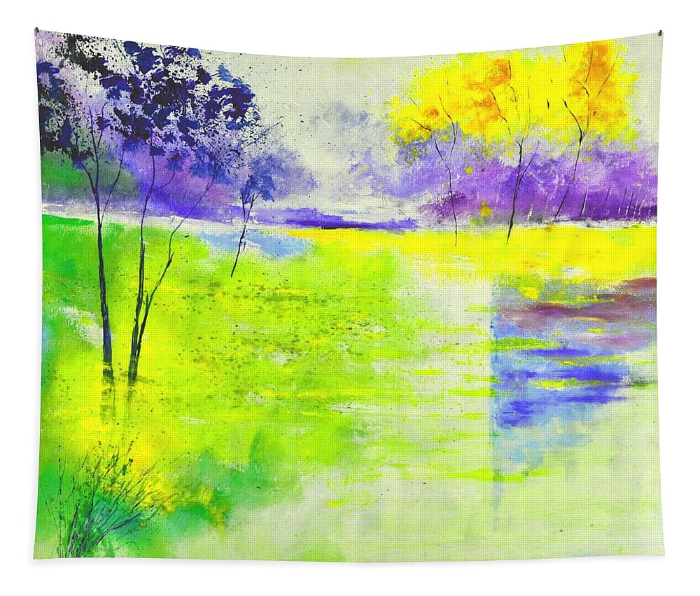 Pond Tapestry featuring the painting Pond 883180 by Pol Ledent
