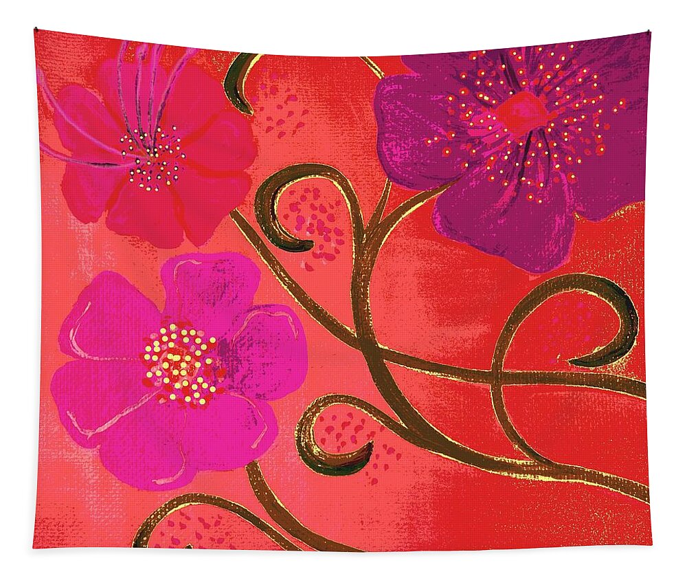 Digitized Tapestry featuring the painting Pop Spring Purple Flowers by Linda Bailey