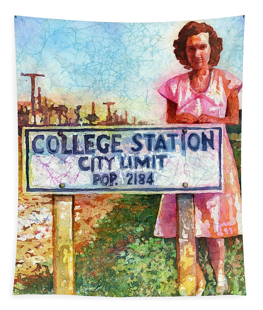 College Station Tapestry featuring the painting Population 2184 by Hailey E Herrera