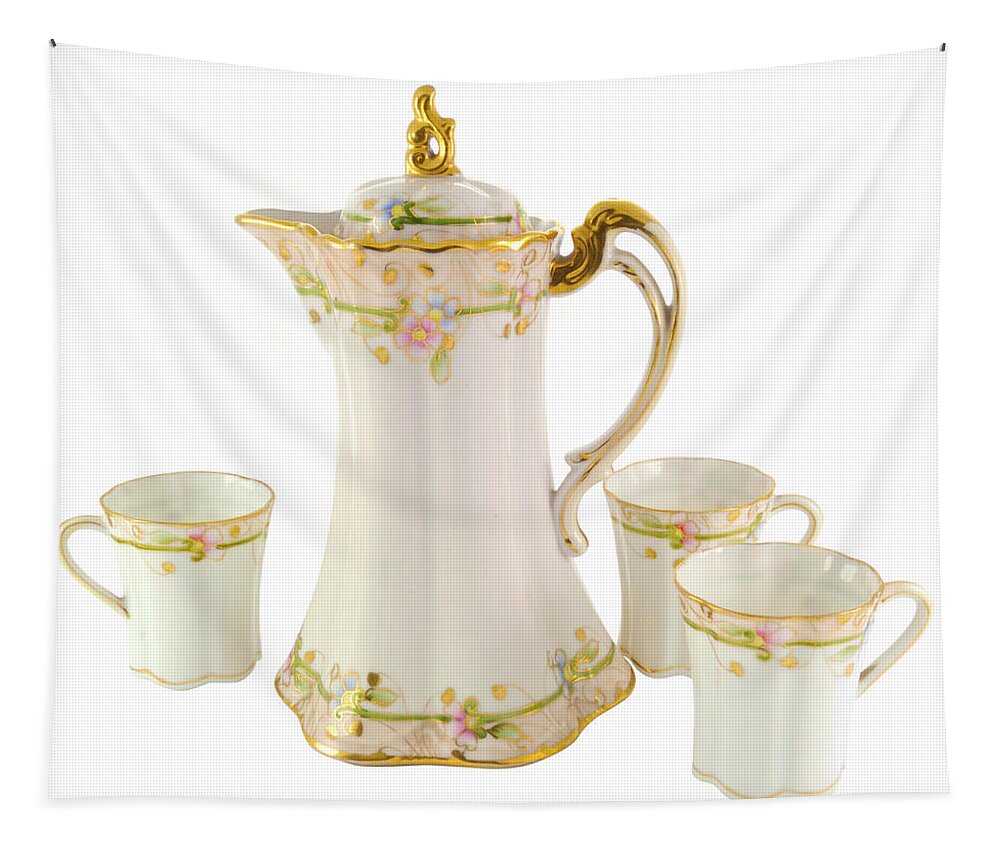 Pitcher Tapestry featuring the photograph Porcelain Pitcher and Cups by Lynn Hansen