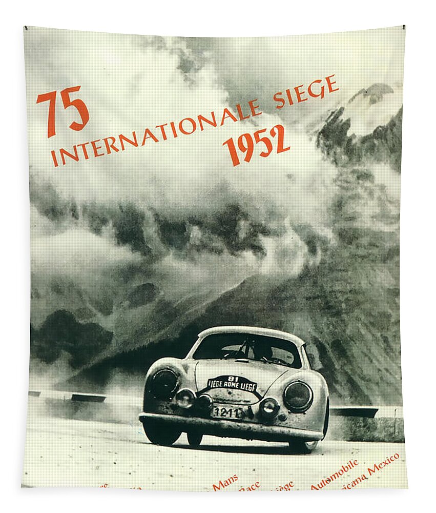 Porsche Tapestry featuring the digital art Porsche 1952 Internationale Siege Rally by Georgia Clare
