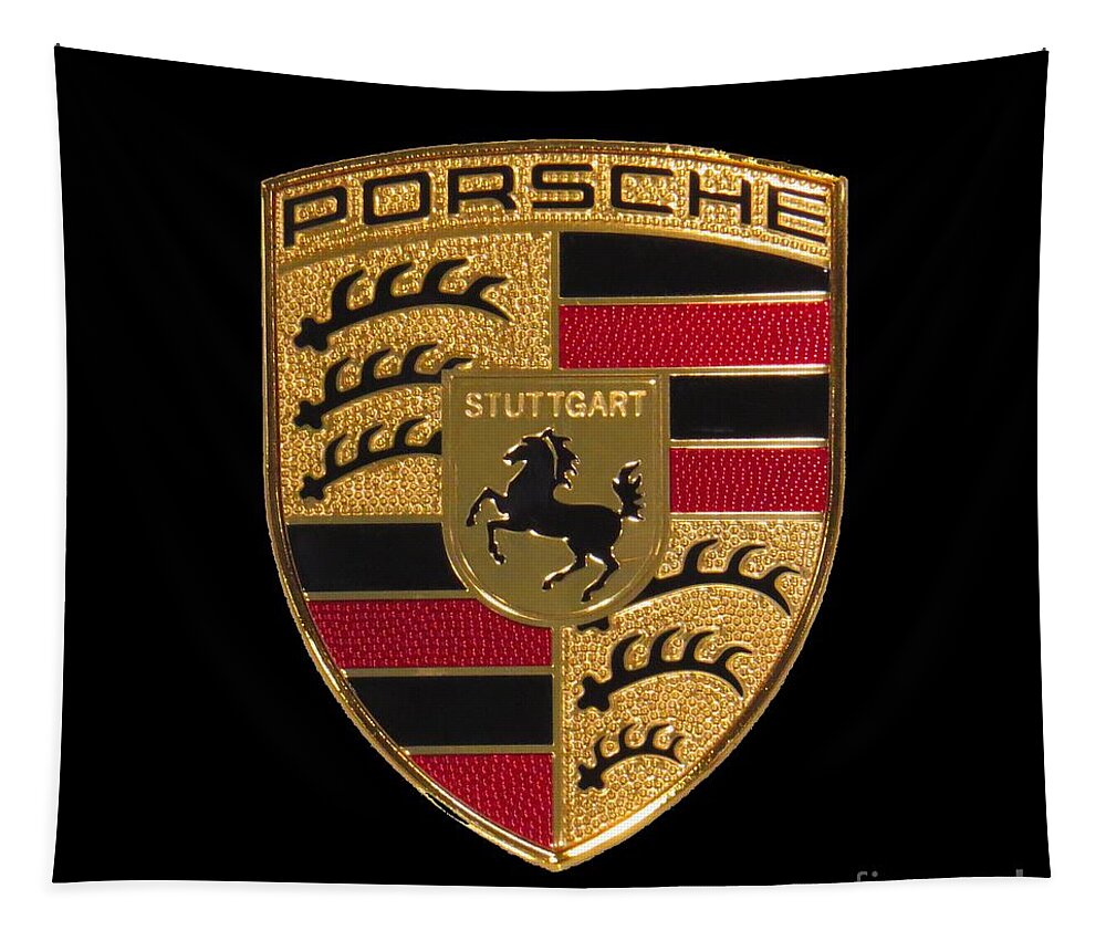 Porsche Tapestry featuring the photograph Porsche Emblem - Black by Scott Cameron