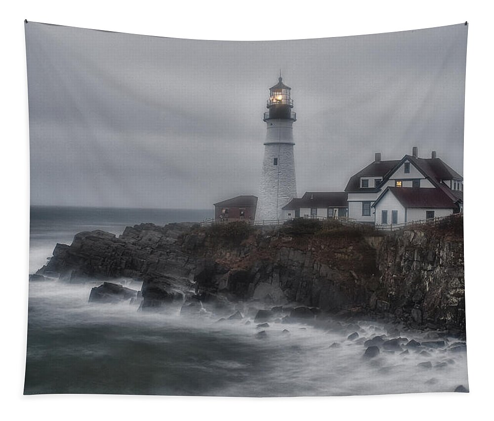 Storm Tapestry featuring the photograph Portland Head Nor'easter by Erika Fawcett