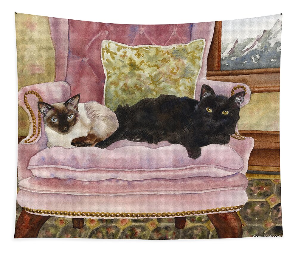 Cats Painting Tapestry featuring the painting Portrait in Pink by Anne Gifford