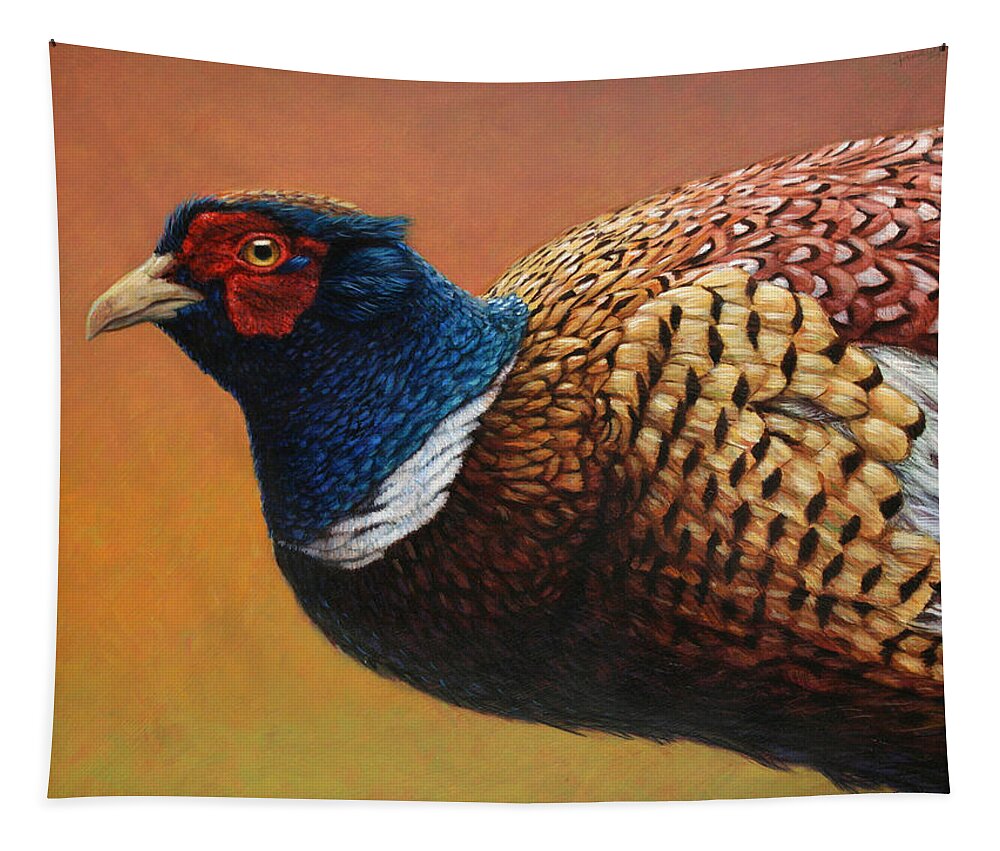 Pheasant Tapestry featuring the painting Portrait of a Pheasant by James W Johnson