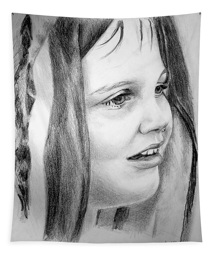 Charcoal Tapestry featuring the drawing Portrait of Amy by Elaine Berger