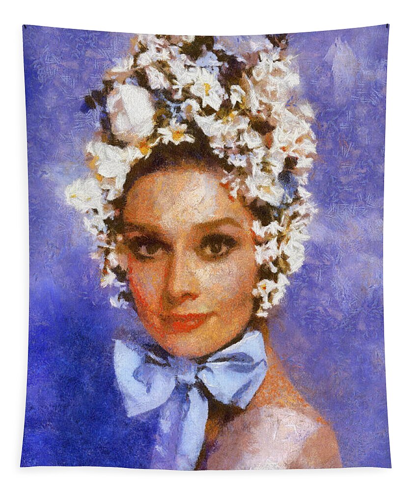 Portrait Tapestry featuring the digital art Portrait of Audrey Hepburn by Charmaine Zoe