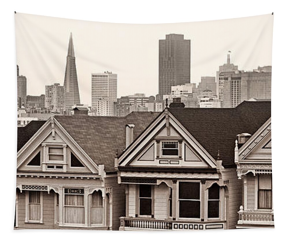 San Francisco Tapestry featuring the photograph Postcard Row BW by Jerry Fornarotto
