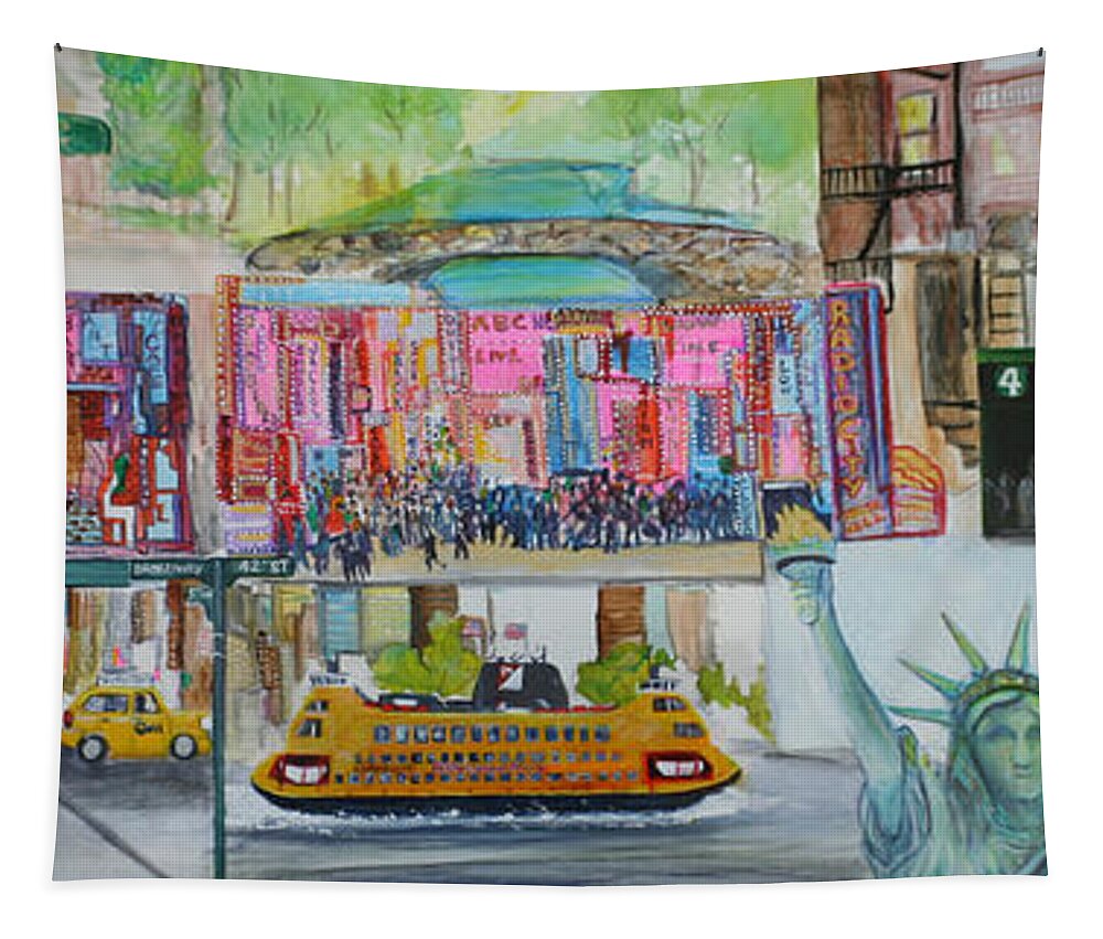New York Tapestry featuring the painting Postcards From New York City by Jack Diamond
