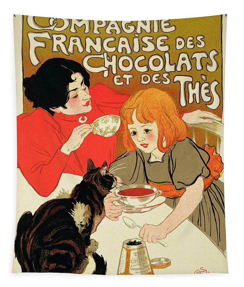 Chocolates Tapestry featuring the drawing Poster Advertising The French Company by Theophile Steinlen