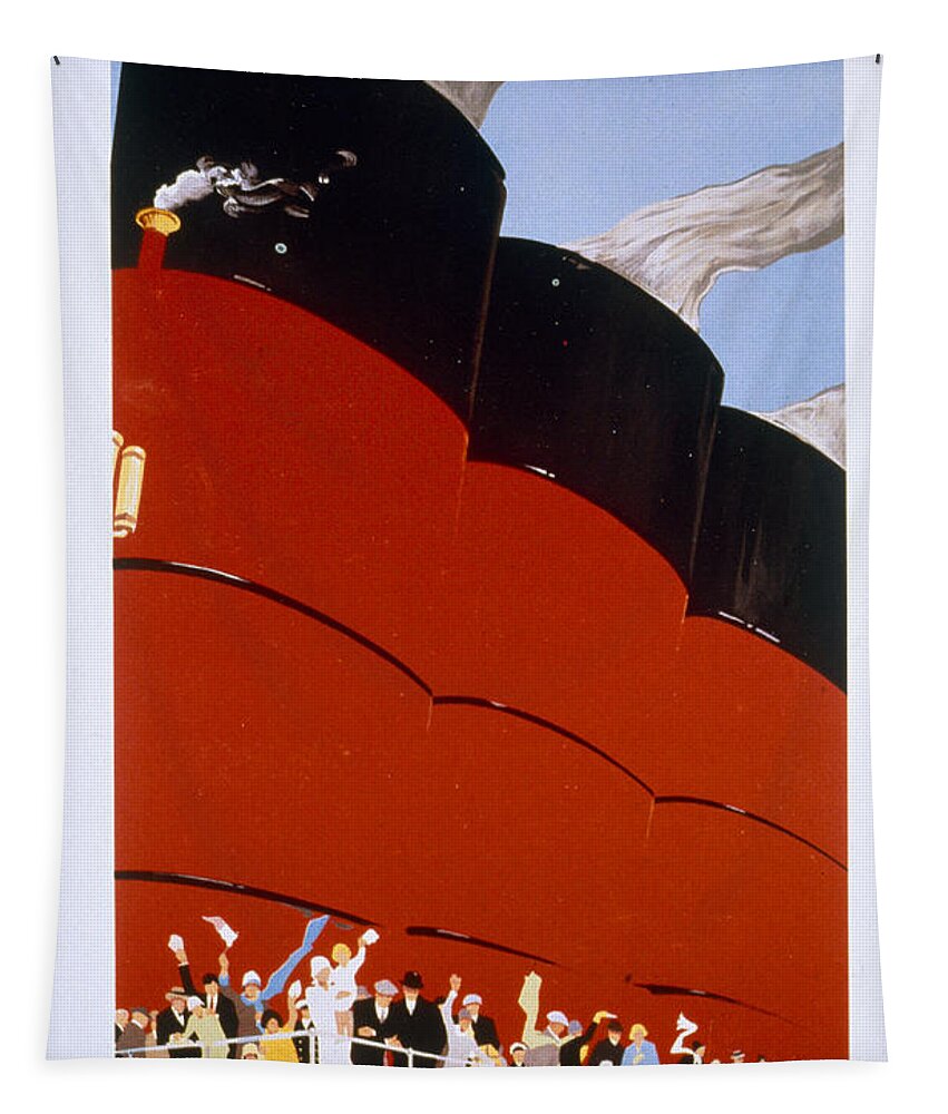 Ocean Liner Tapestry featuring the painting Poster Advertising The Rms Queen Mary by English School