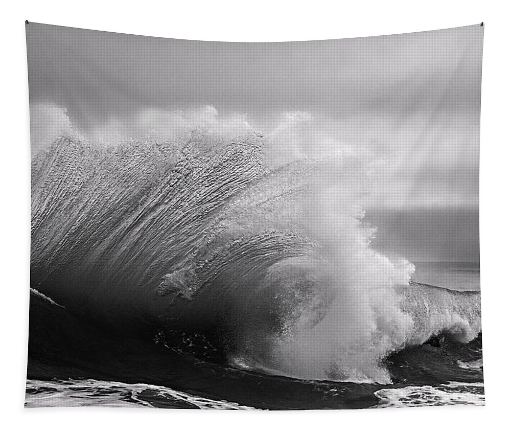 Beach Tapestry featuring the photograph Power in the Wave BW By Denise Dube by Denise Dube