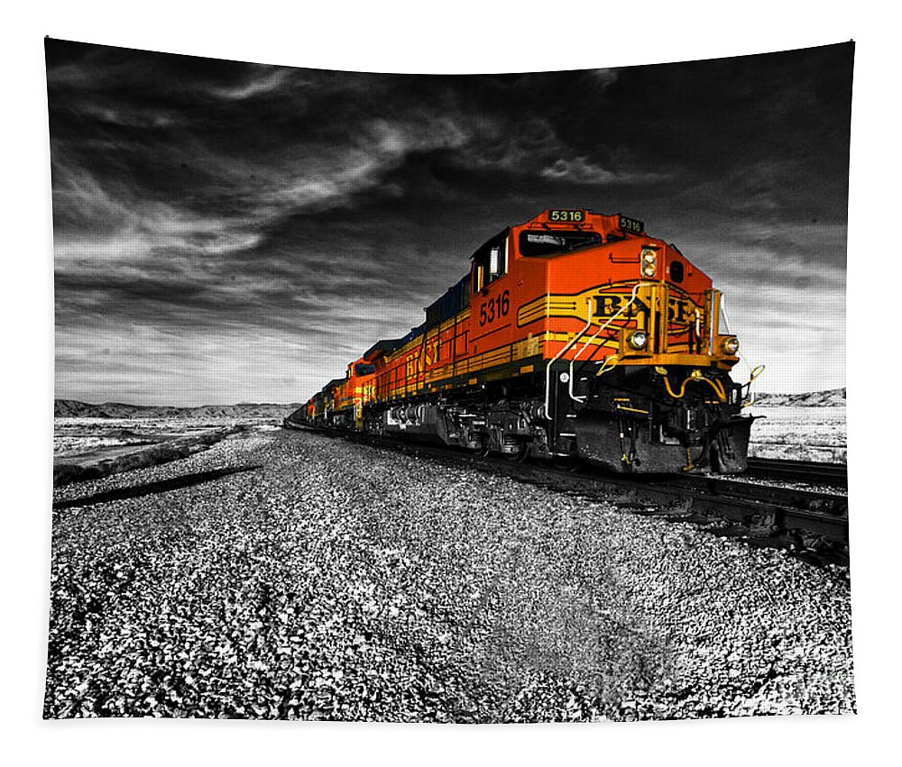 American Freight Train Tapestry featuring the photograph Power of the Santa Fe by Rob Hawkins
