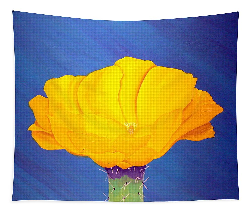 Desert Art Tapestry featuring the painting Prickly Pear Flower by Karyn Robinson