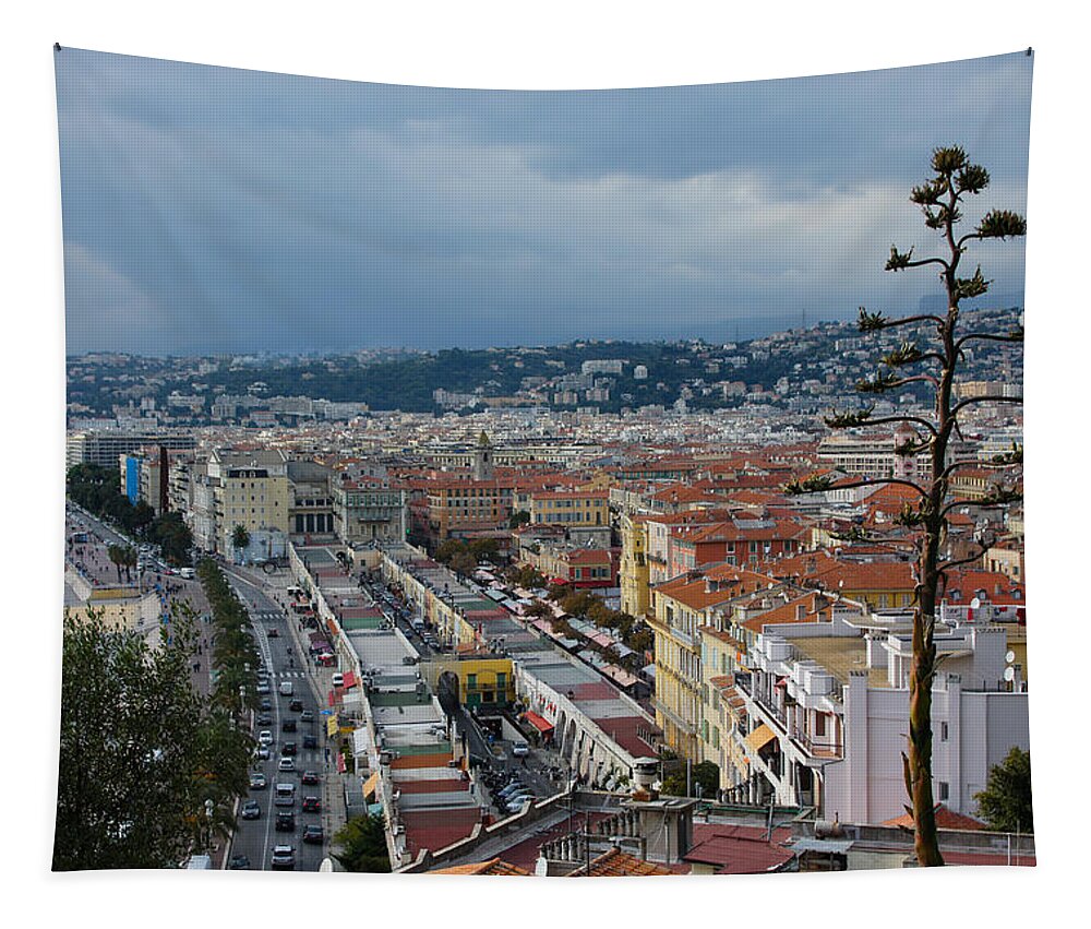 Promenade Des Anglais Tapestry featuring the photograph Promenade des Anglais and Cours Saleya from Above - Nice France French Riviera by Georgia Mizuleva