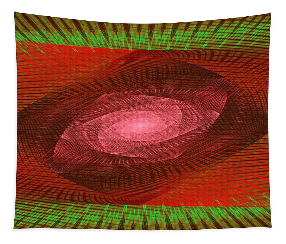 Round Tapestry featuring the photograph Psychedelic Spiral Vortex Green And Red Fractal Flame by Keith Webber Jr