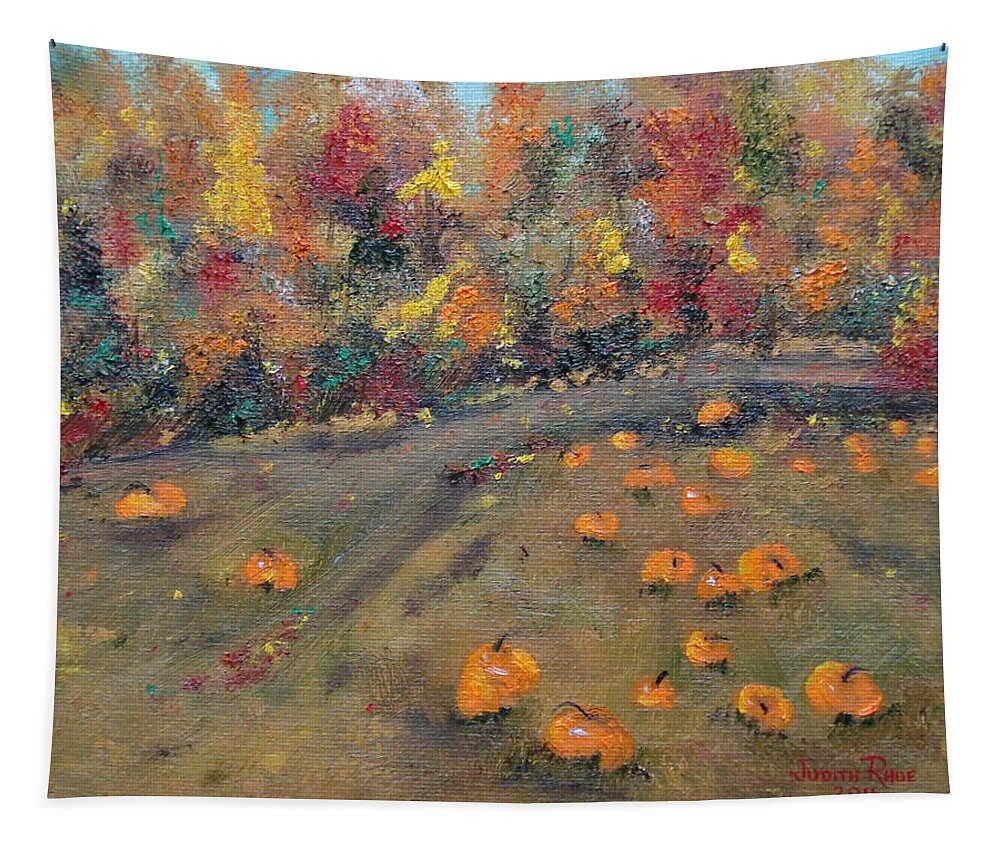 Pumpkins Tapestry featuring the painting Pumpkin Field by Judith Rhue