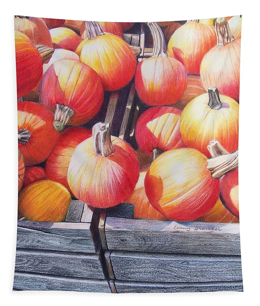 Pumpkins Tapestry featuring the painting Pumpkins by Constance Drescher