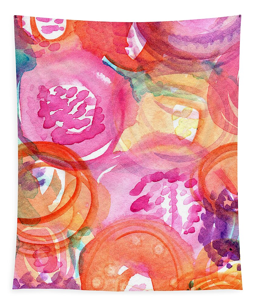 Flowers Tapestry featuring the painting Purple and Orange Flowers by Linda Woods