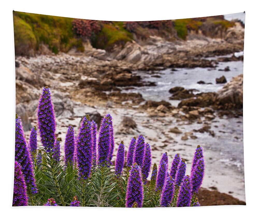 Rocky Tapestry featuring the photograph Purple California Coastline by Melinda Ledsome