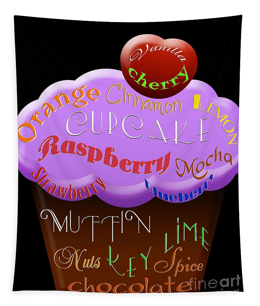 Food Tapestry featuring the digital art Purple Cupcake Typography by Andee Design