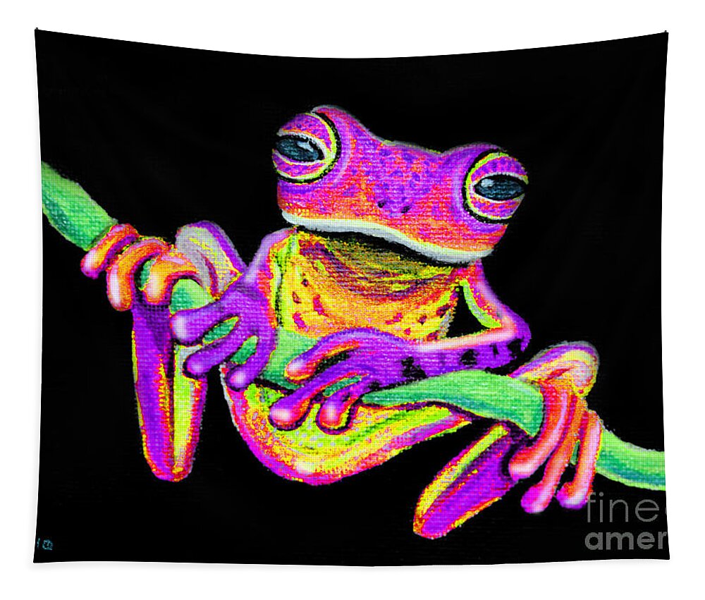 Purple Frog Tapestry featuring the painting Purple frog on a vine by Nick Gustafson