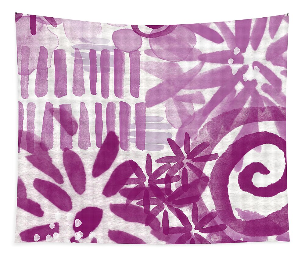 Purple And White Abstract Tapestry featuring the painting Purple Garden - Contemporary Abstract Watercolor Painting by Linda Woods