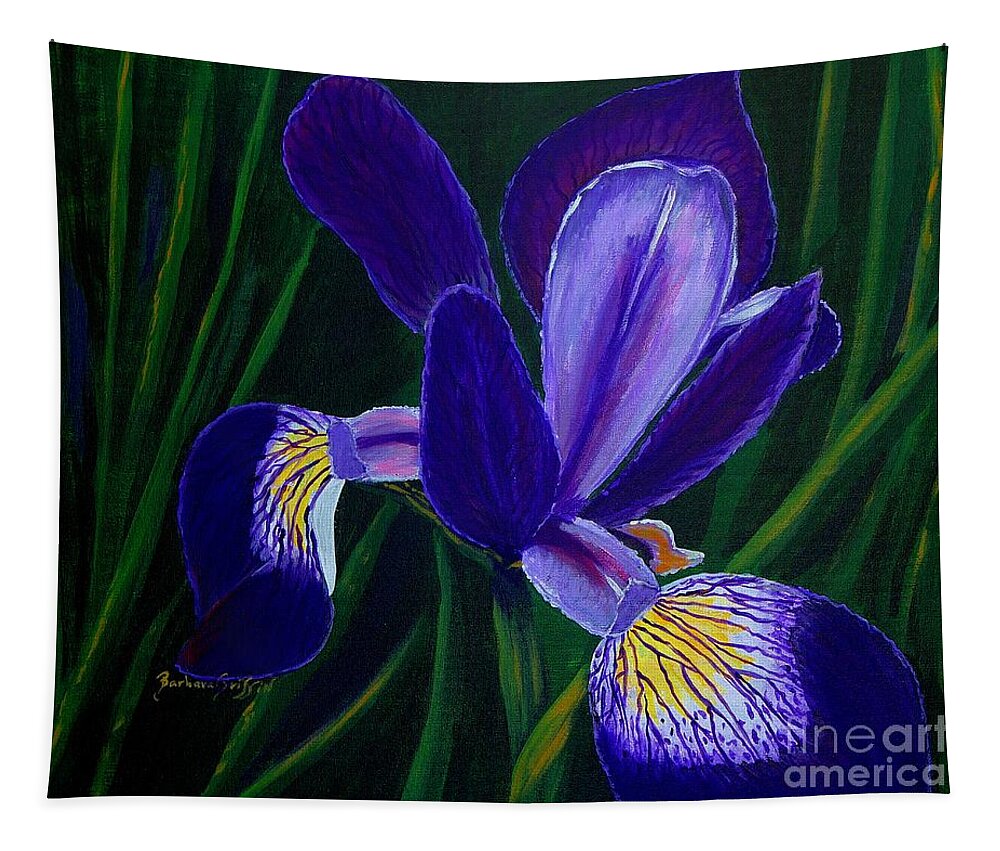 Barbara Griffin Tapestry featuring the painting Purple Iris by Barbara A Griffin