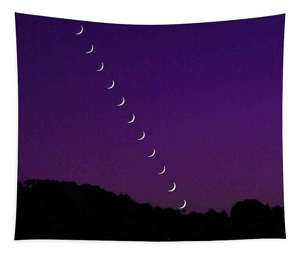 Purple Moon Set. Medina Lake Tapestry featuring the photograph Purple Moon Setting in West by Michael Tidwell