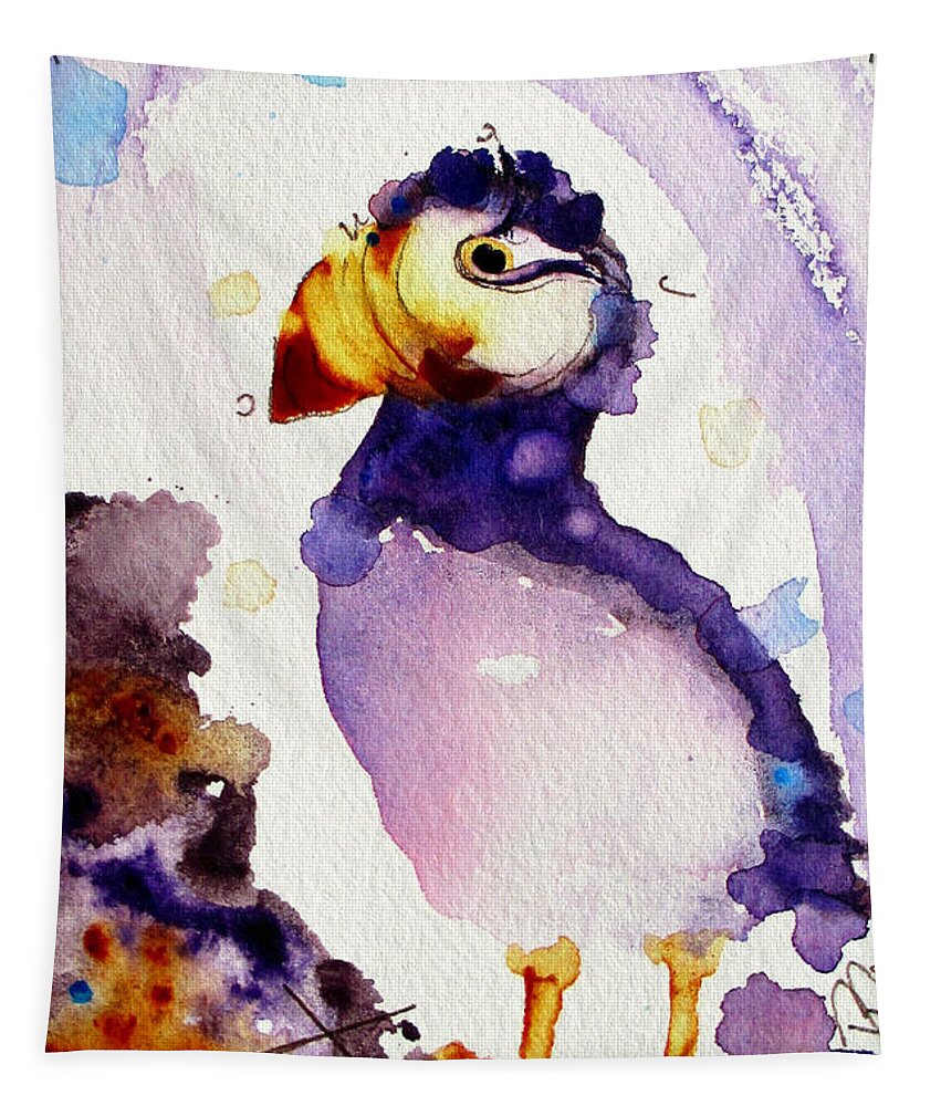 Puffin Art Tapestry featuring the painting Purple Puffin by Dawn Derman