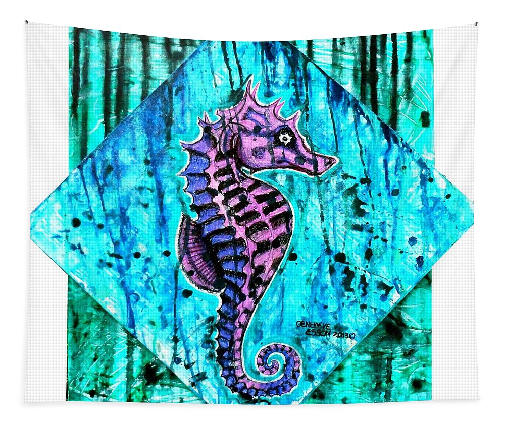 Seahorse Tapestry featuring the painting Purple Seahorse by Genevieve Esson