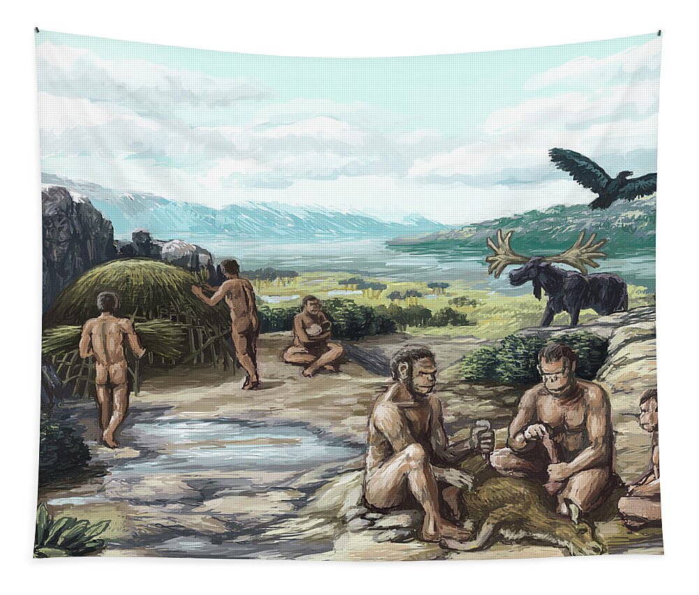 Science Tapestry featuring the photograph Quaternary Period, Hominid Settlement by Spencer Sutton