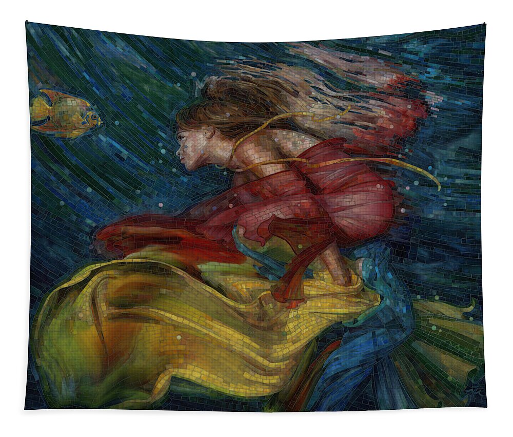Angelfish Tapestry featuring the glass art Queen of the Angels by Mia Tavonatti