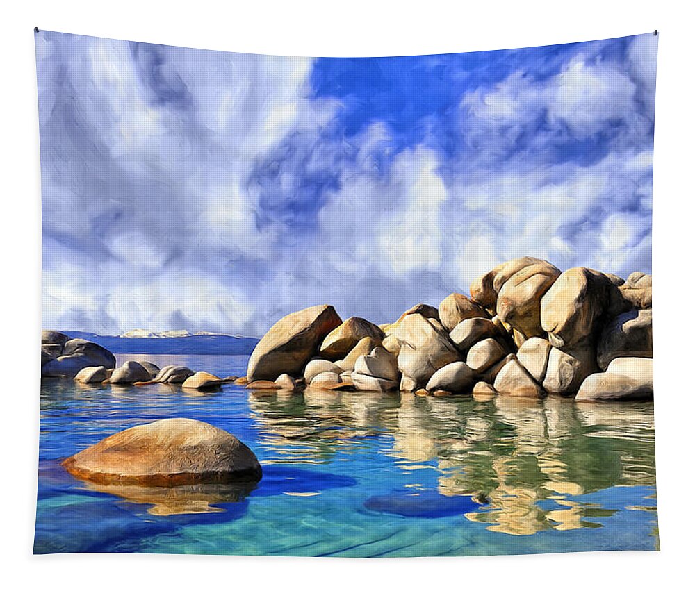 Quiet Tapestry featuring the painting Quiet Cove at Lake Tahoe by Dominic Piperata