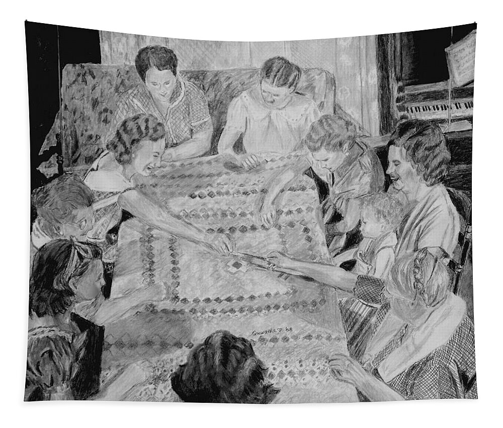 People Tapestry featuring the drawing Quilting Bee by Quwatha Valentine